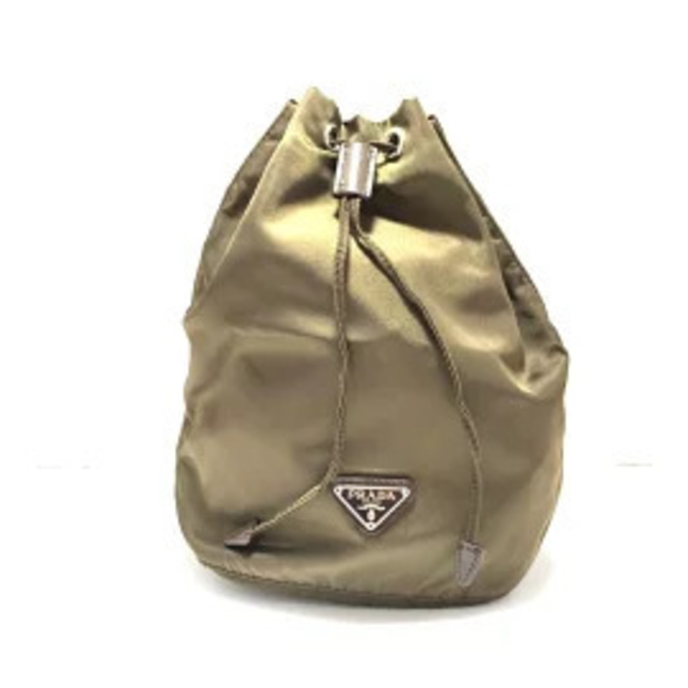 Prada Pouch Clutch Drawstring Dark Brown Leather